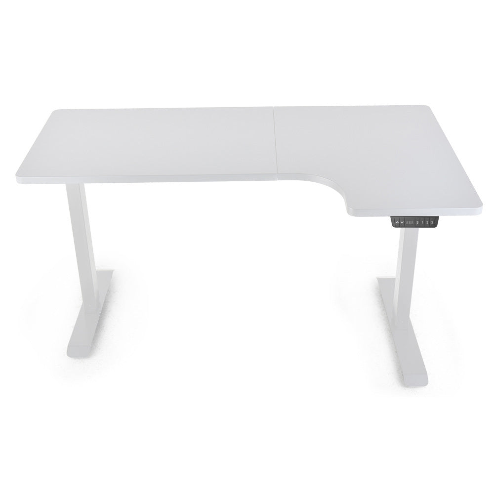 L-Shaped Dual Motor Height Adjustable Desk, 1.45m x 0.6m, 80kg Capacity - White