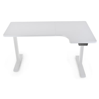 L-Shaped Dual Motor Height Adjustable Desk, 1.45m x 0.6m, 80kg Capacity - White