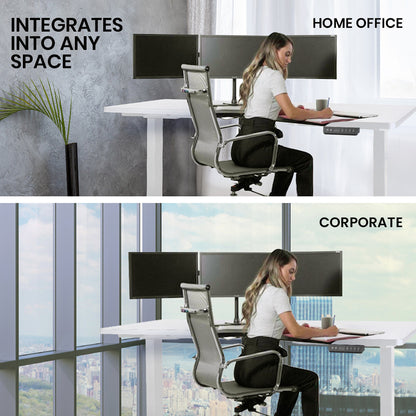 L-Shaped Dual Motor Height Adjustable Desk, 1.45m x 0.6m, 80kg Capacity - White