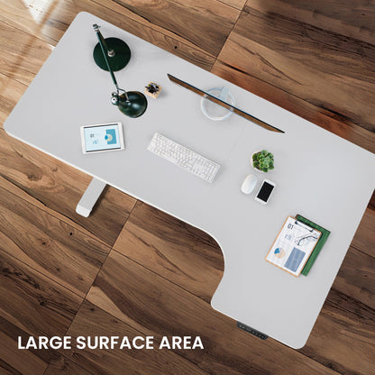 L-Shaped Dual Motor Height Adjustable Desk, 1.45m x 0.6m, 80kg Capacity - White