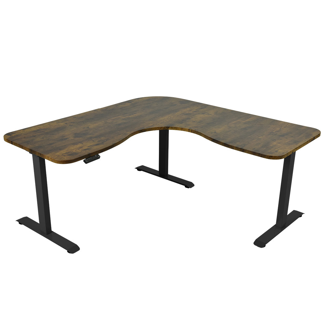 173cm x 173cm Electric Adjustable Corner Desk, 120kg Capacity - Walnut/Black