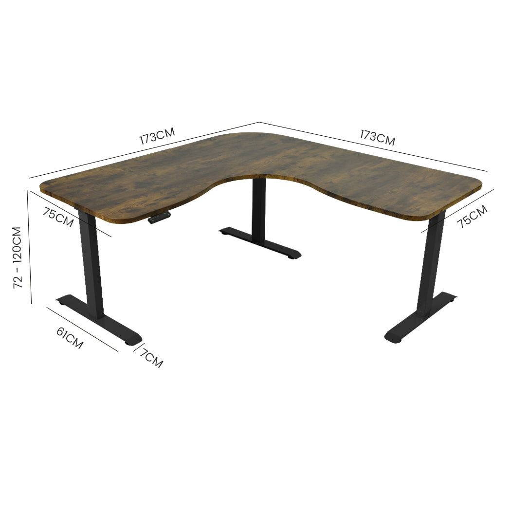 173cm x 173cm Electric Adjustable Corner Desk, 120kg Capacity - Walnut/Black