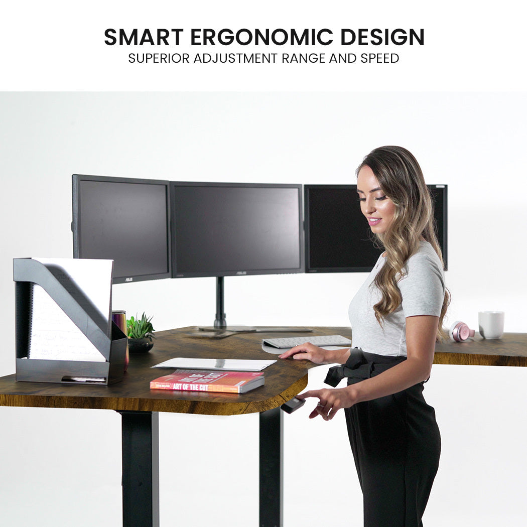 173cm x 173cm Electric Adjustable Corner Desk, 120kg Capacity - Walnut/Black