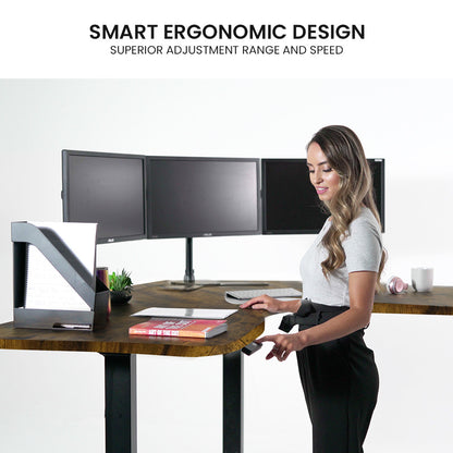173cm x 173cm Electric Adjustable Corner Desk, 120kg Capacity - Walnut/Black