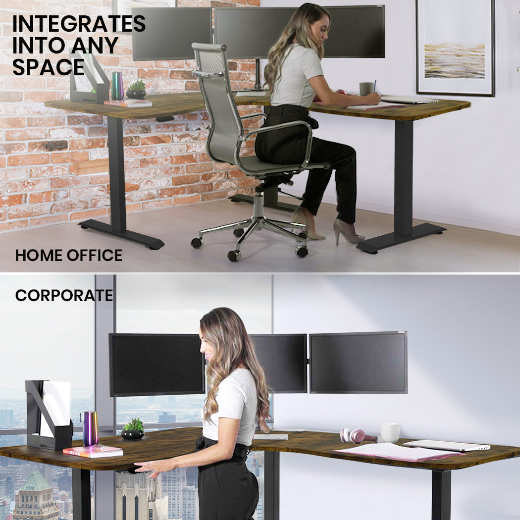 173cm x 173cm Electric Adjustable Corner Desk, 120kg Capacity - Walnut/Black