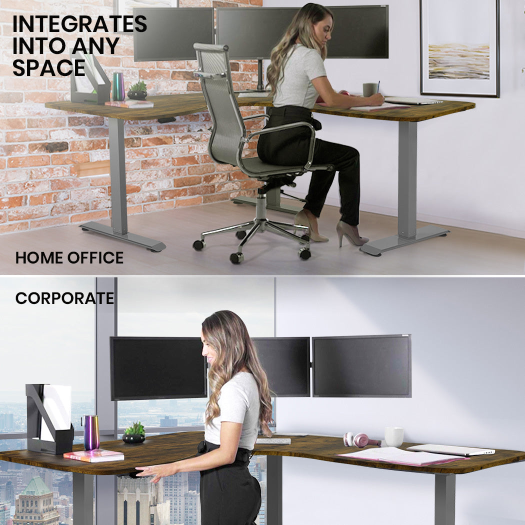 173cm x 173cm Adjustable Electric Corner Desk with Triple Motor, 120kg Capacity