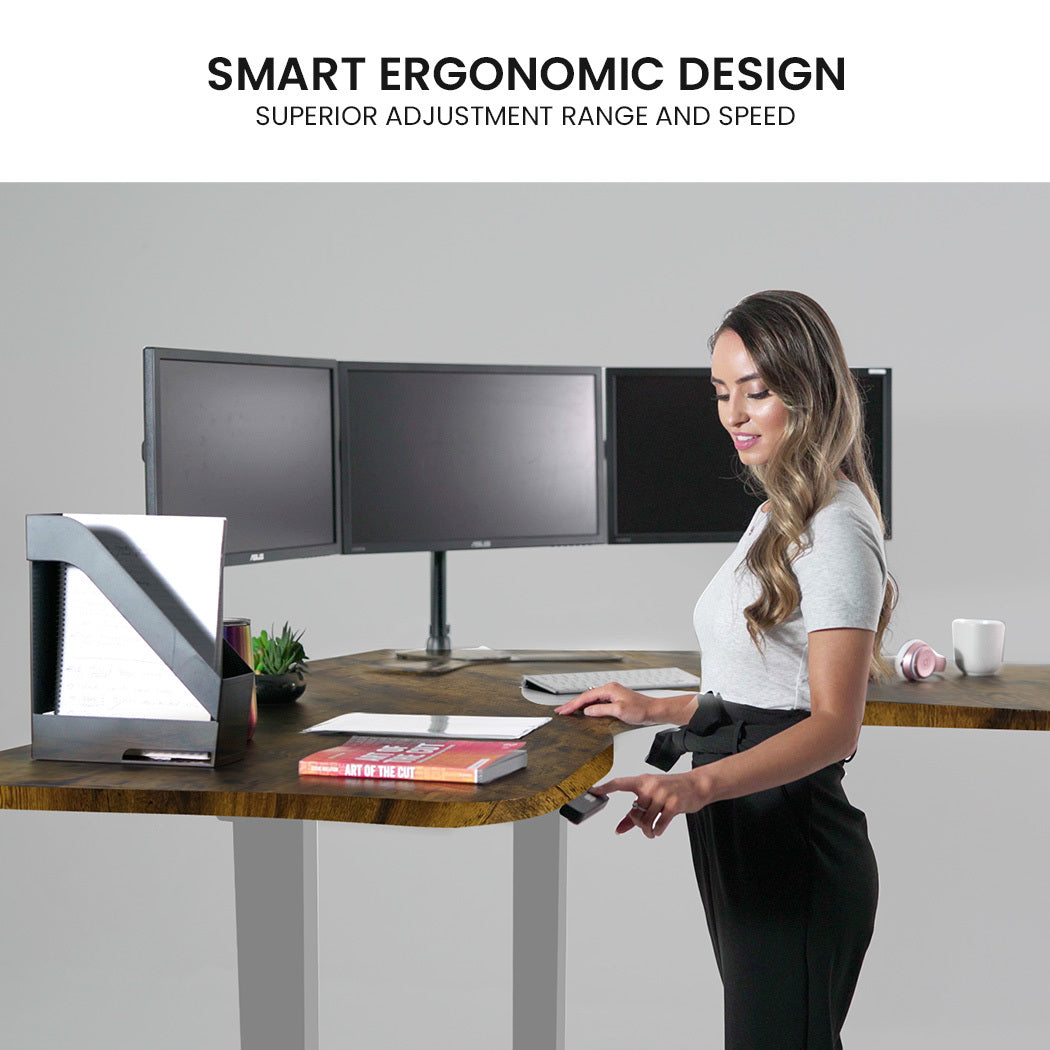 173cm x 173cm Adjustable Electric Corner Desk with Triple Motor, 120kg Capacity