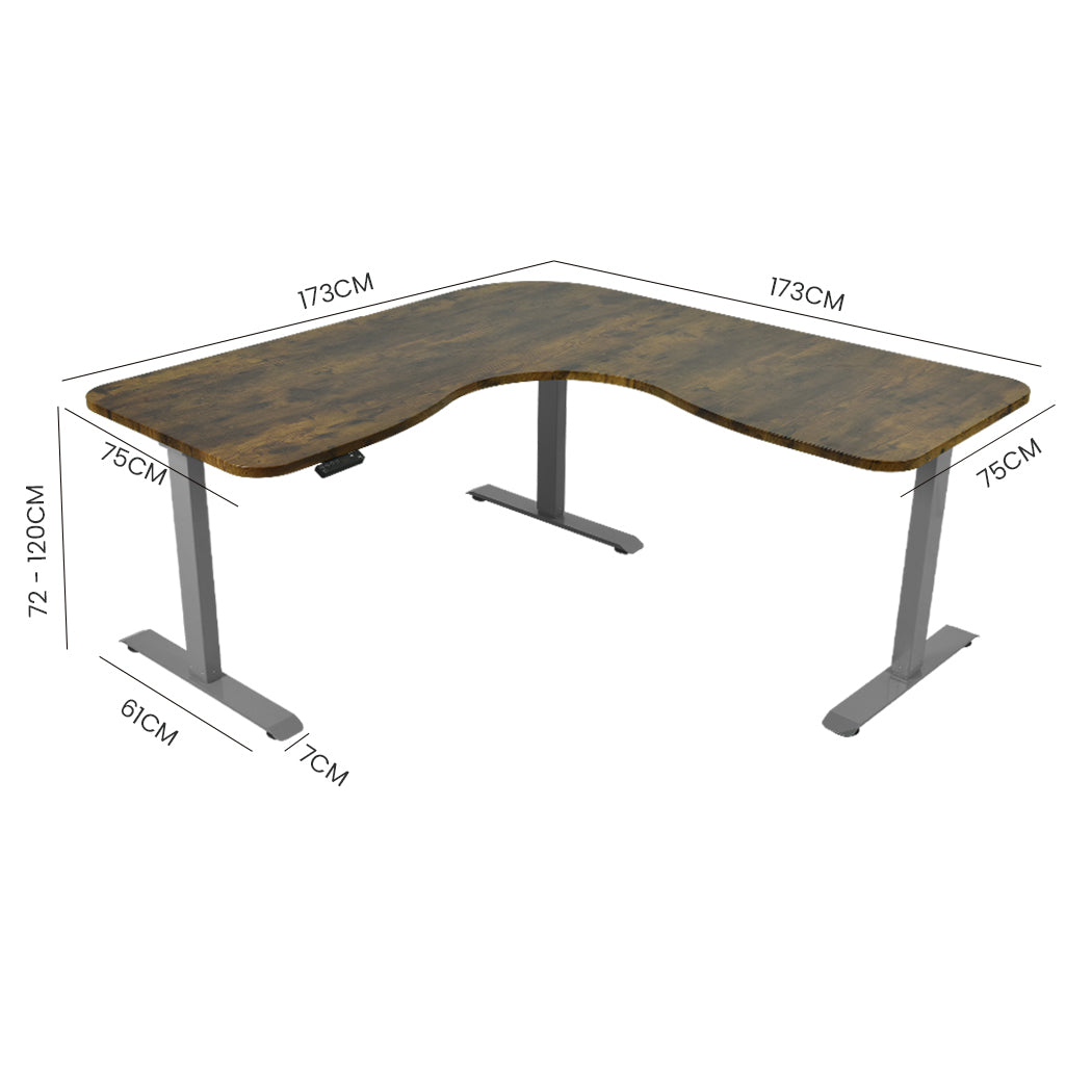 173cm x 173cm Adjustable Electric Corner Desk with Triple Motor, 120kg Capacity