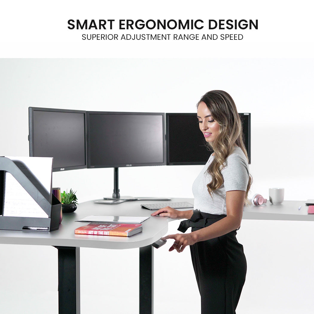 Adjustable Electric Corner Desk with Triple Motor, 120kg Capacity, White/Black