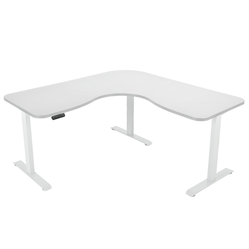 Adjustable Electric Sit-Stand Corner Desk, 3 Motors, 120kg Load, White Frame