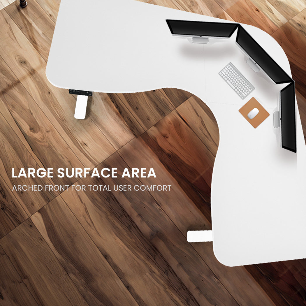 Adjustable Electric Sit-Stand Corner Desk, 3 Motors, 120kg Load, White Frame
