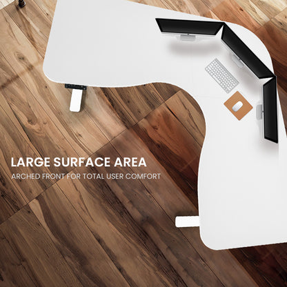 Adjustable Electric Sit-Stand Corner Desk, 3 Motors, 120kg Load, White Frame