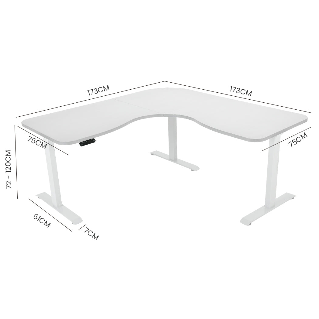 Adjustable Electric Sit-Stand Corner Desk, 3 Motors, 120kg Load, White Frame
