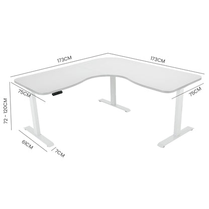 Adjustable Electric Sit-Stand Corner Desk, 3 Motors, 120kg Load, White Frame