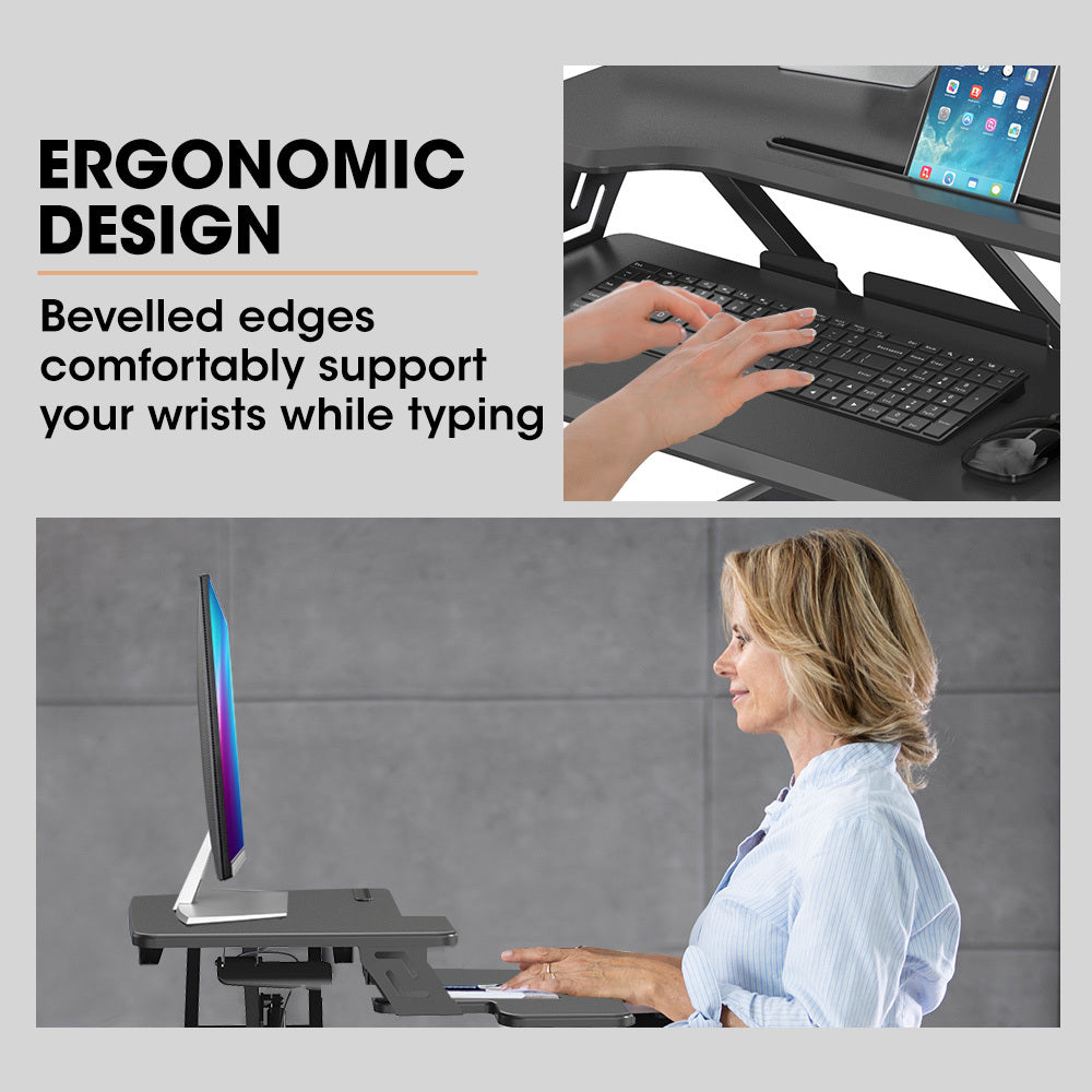 Adjustable Sit-Stand Desk Riser, 0.77m Wide, Dual Monitor, Black