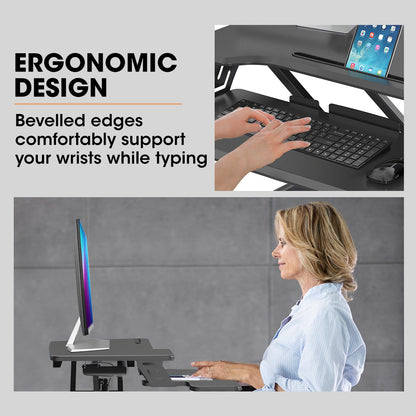 Adjustable Sit-Stand Desk Riser, 0.77m Wide, Dual Monitor, Black