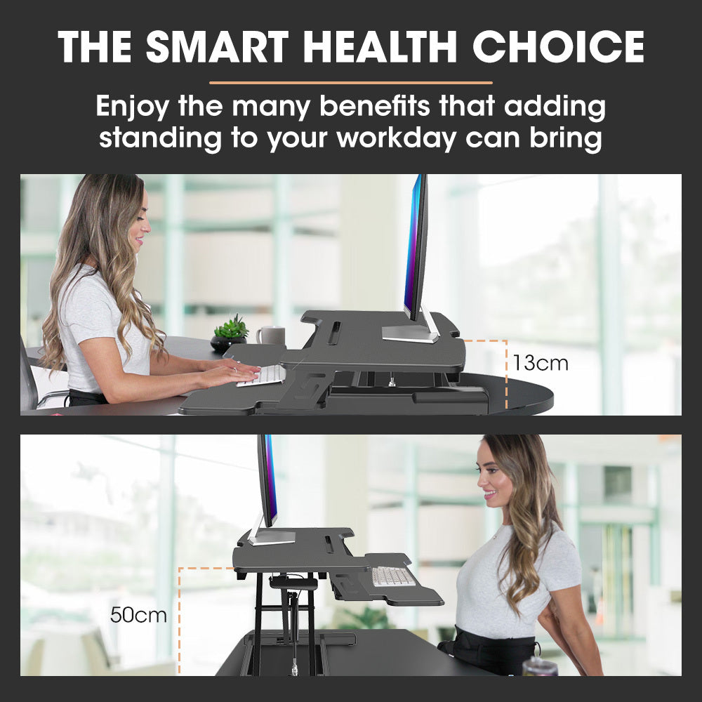 Adjustable Sit-Stand Desk Riser, 0.77m Wide, Dual Monitor, Black
