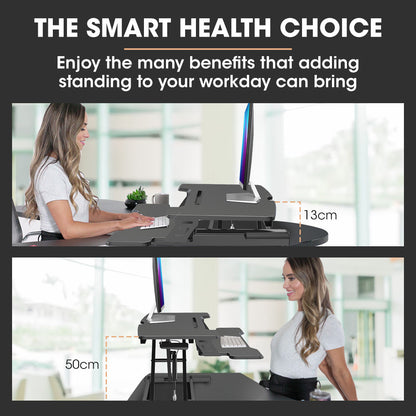 Adjustable Sit-Stand Desk Riser, 0.77m Wide, Dual Monitor, Black
