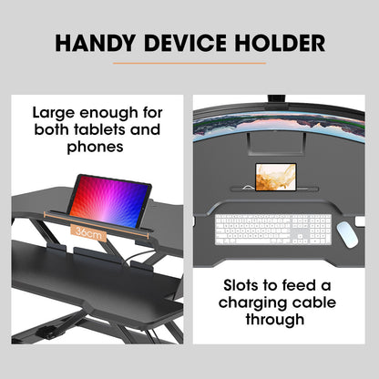 Adjustable Sit-Stand Desk Riser, 0.77m Wide, Dual Monitor, Black