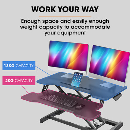 Adjustable Sit-Stand Desk Riser, 0.77m Wide, Dual Monitor, Black