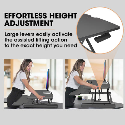 Adjustable Sit-Stand Desk Riser, 0.77m Wide, Dual Monitor, Black