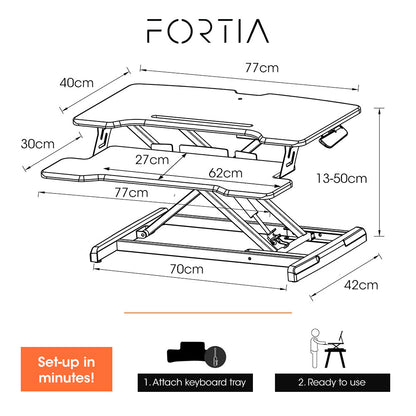 Adjustable Sit-Stand Desk Riser, 0.77m Wide, Dual Monitor, Black