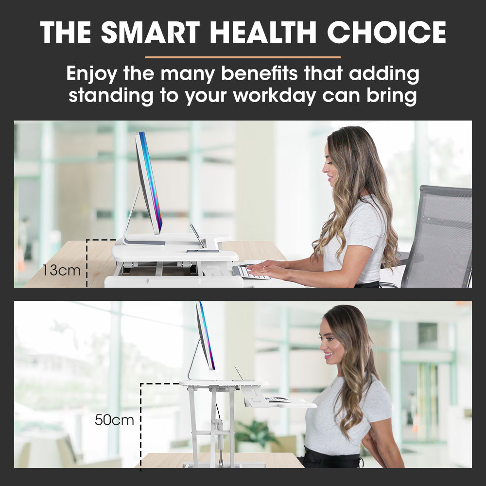 Adjustable 0.77m Sit-Stand Desk Riser for Dual Monitors and Laptop, White