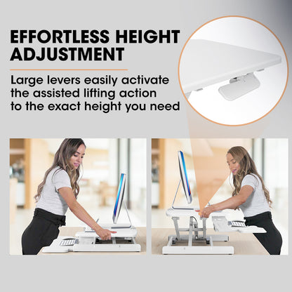 Adjustable 0.77m Sit-Stand Desk Riser for Dual Monitors and Laptop, White