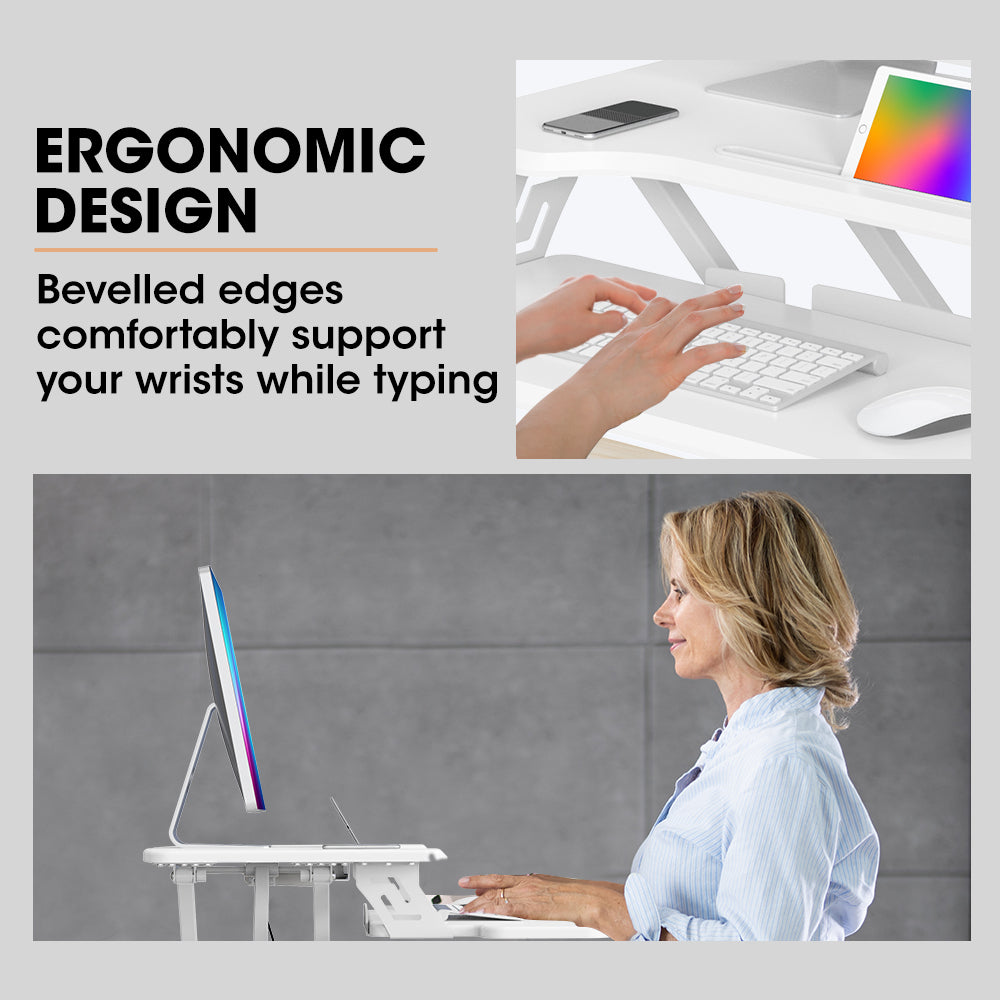 Adjustable 0.77m Sit-Stand Desk Riser for Dual Monitors and Laptop, White
