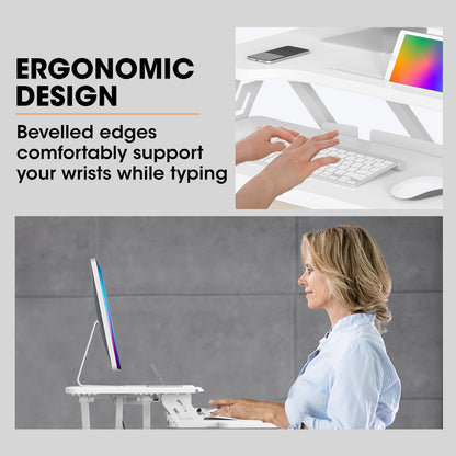 Adjustable 0.77m Sit-Stand Desk Riser for Dual Monitors and Laptop, White