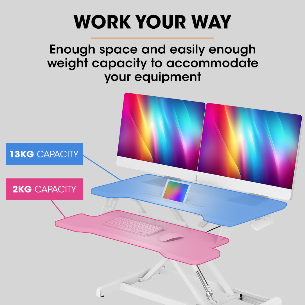 Adjustable 0.77m Sit-Stand Desk Riser for Dual Monitors and Laptop, White