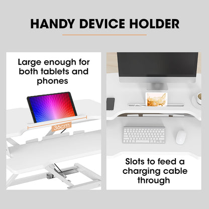 Adjustable 0.77m Sit-Stand Desk Riser for Dual Monitors and Laptop, White