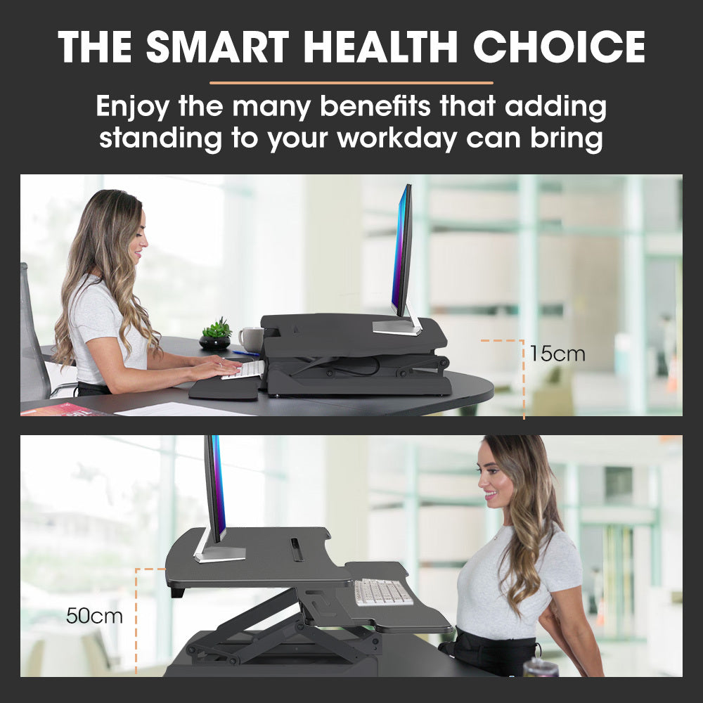 Height Adjustable Sit-Stand Desk Riser, 0.9m Wide, Dual Monitor Capacity, Black