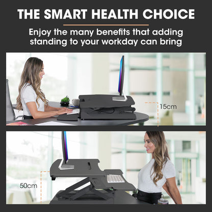 Height Adjustable Sit-Stand Desk Riser, 0.9m Wide, Dual Monitor Capacity, Black