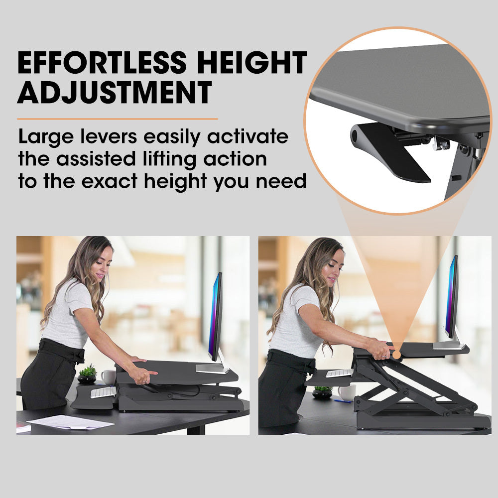 Height Adjustable Sit-Stand Desk Riser, 0.9m Wide, Dual Monitor Capacity, Black