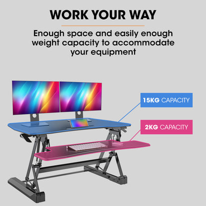 Height Adjustable Sit-Stand Desk Riser, 0.9m Wide, Dual Monitor Capacity, Black