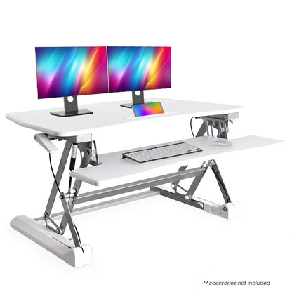 Adjustable Sit Stand Desk Riser, 0.9m Wide, Dual Monitor, White, 17kg Capacity