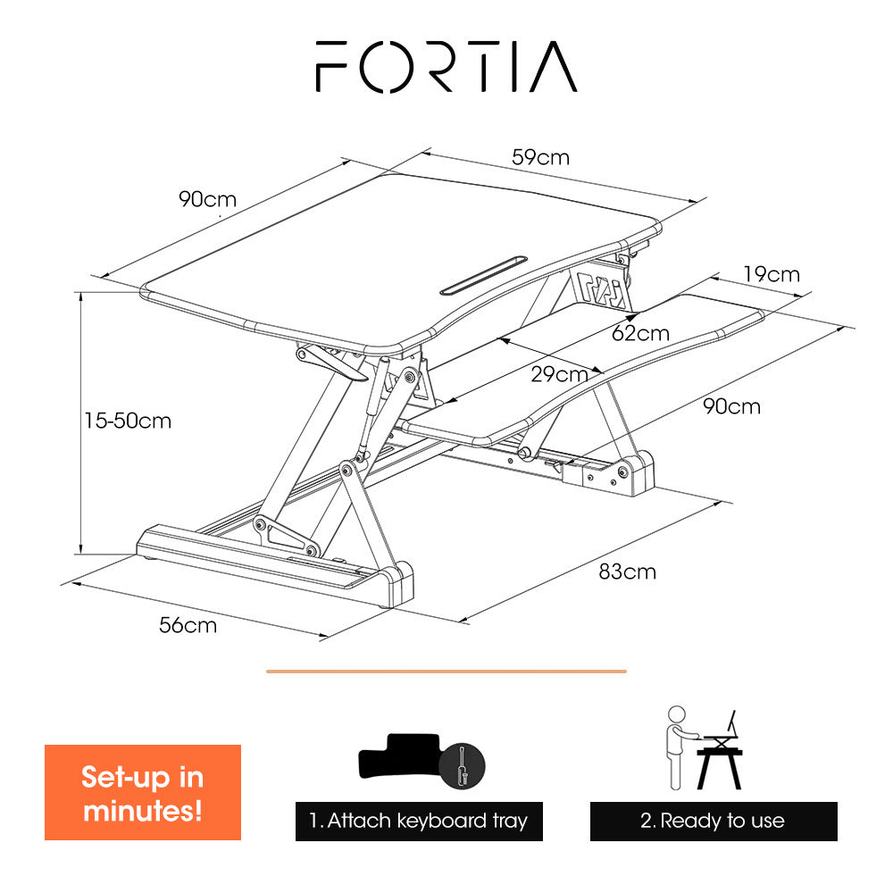 Adjustable Sit Stand Desk Riser, 0.9m Wide, Dual Monitor, White, 17kg Capacity