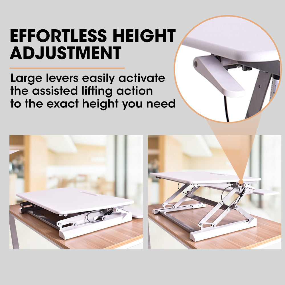 Adjustable Sit Stand Desk Riser, 0.9m Wide, Dual Monitor, White, 17kg Capacity