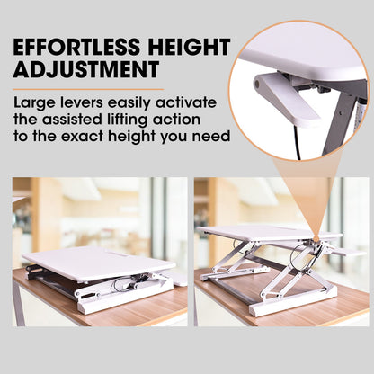 Adjustable Sit Stand Desk Riser, 0.9m Wide, Dual Monitor, White, 17kg Capacity