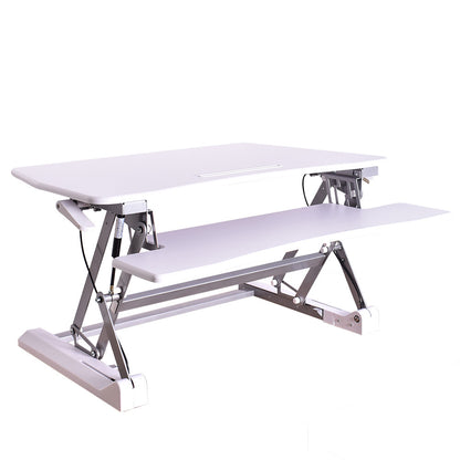 Adjustable Sit Stand Desk Riser, 0.9m Wide, Dual Monitor, White, 17kg Capacity