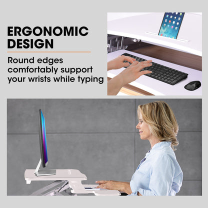 Adjustable Sit Stand Desk Riser, 0.9m Wide, Dual Monitor, White, 17kg Capacity