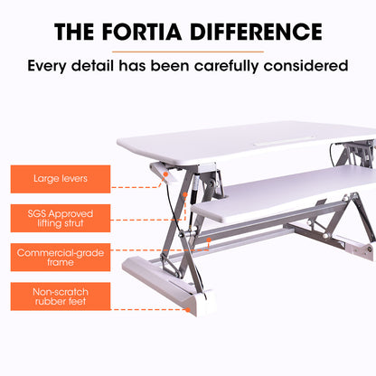 Adjustable Sit Stand Desk Riser, 0.9m Wide, Dual Monitor, White, 17kg Capacity