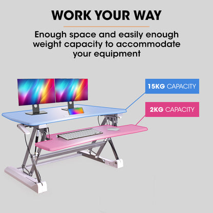 Adjustable Sit Stand Desk Riser, 0.9m Wide, Dual Monitor, White, 17kg Capacity