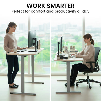 Sit To Stand Standing Desk, 120x60cm, 72-118cm Electric Height Adjustable, Light Oak Style Desktop Silver Frame