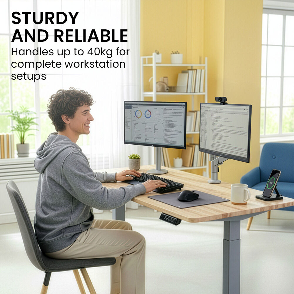 Sit To Stand Standing Desk, 120x60cm, 72-118cm Electric Height Adjustable, Light Oak Style Desktop Silver Frame
