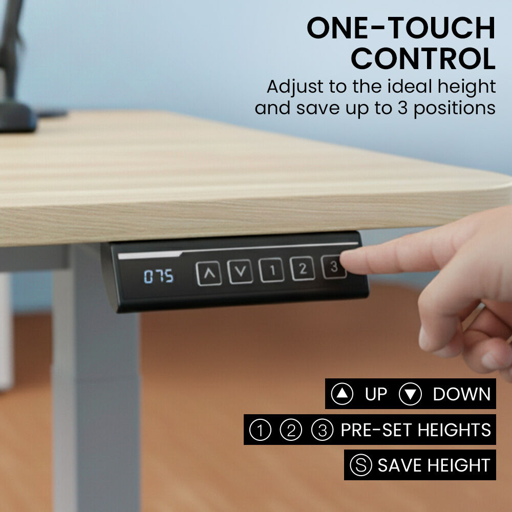 Sit To Stand Standing Desk, 120x60cm, 72-118cm Electric Height Adjustable, Light Oak Style Desktop Silver Frame