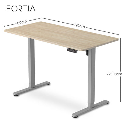 Sit To Stand Standing Desk, 120x60cm, 72-118cm Electric Height Adjustable, Light Oak Style Desktop Silver Frame