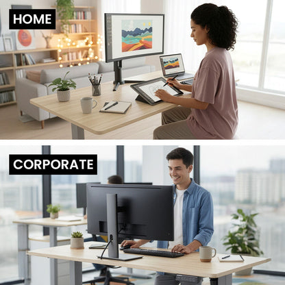 Sit To Stand Standing Desk, 120x60cm, 72-118cm Electric Height Adjustable, Light Oak Style Desktop Silver Frame