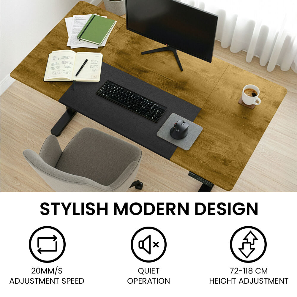 Sit To Stand Standing Desk, 120x60cm, 72-118cm Electric Height Adjustable, Walnut Style Desktop Black Frame